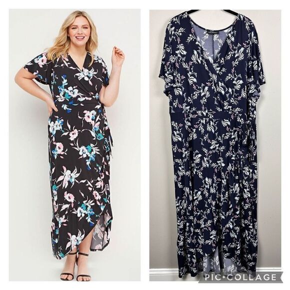 Lane Bryant navy floral faux wrap midi dress 14/16 - Picture 1 of 12